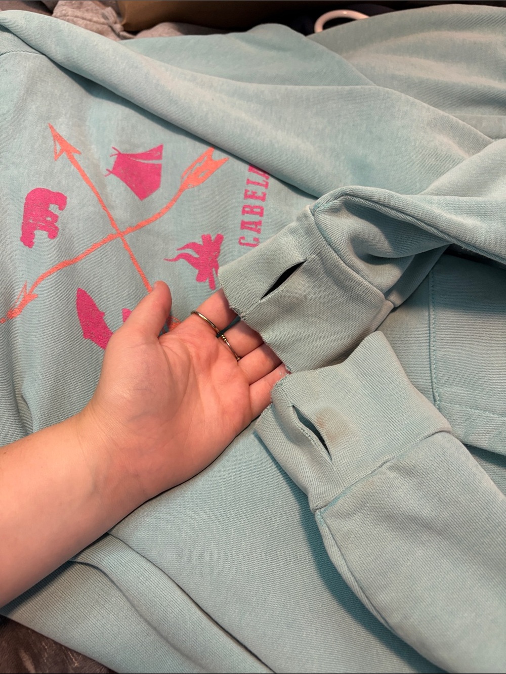 Cabela's Light Blue Hoodie with Pink Outdoor Graphic - Picture 3 of 3